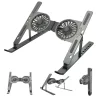 Cooler Laptop si Suport Laptop cu 7 Trepte de Ajustare cu Dubla Ventilare si Iluminare RGB, Ergonomic, Portabil, Pliabil, Compatabilitate Universala din Aluminiu si Silicon Antiderapant, Husa, Gri