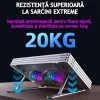 Cooler Laptop si Suport Laptop cu 7 Trepte de Ajustare cu Dubla Ventilare si Iluminare RGB, Ergonomic, Portabil, Pliabil, Compatabilitate Universala din Aluminiu si Silicon Antiderapant, Husa, Gri