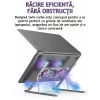 Cooler Laptop si Suport Laptop cu 7 Trepte de Ajustare cu Dubla Ventilare si Iluminare RGB, Ergonomic, Portabil, Pliabil, Compatabilitate Universala din Aluminiu si Silicon Antiderapant, Husa, Gri