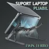 Cooler Laptop si Suport Laptop cu 7 Trepte de Ajustare cu Dubla Ventilare si Iluminare RGB, Ergonomic, Portabil, Pliabil, Compatabilitate Universala din Aluminiu si Silicon Antiderapant, Husa, Gri