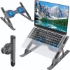 Cooler Laptop si Suport Laptop cu 7 Trepte de Ajustare cu Dubla Ventilare si Iluminare RGB, Ergonomic, Portabil, Pliabil, Compatabilitate Universala din Aluminiu si Silicon Antiderapant, Husa, Gri