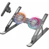 Cooler Laptop si Suport Laptop cu 7 Trepte de Ajustare cu Dubla Ventilare si Iluminare RGB, Ergonomic, Portabil, Pliabil, Compatabilitate Universala din Aluminiu si Silicon Antiderapant, Husa, Gri