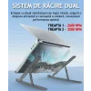 Cooler Laptop si Suport Laptop cu 7 Trepte de Ajustare cu Dubla Ventilare si Iluminare RGB, Ergonomic, Portabil, Pliabil, Compatabilitate Universala din Aluminiu si Silicon Antiderapant, Husa, Gri