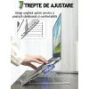 Cooler Laptop si Suport Laptop cu 7 Trepte de Ajustare cu Dubla Ventilare si Iluminare RGB, Ergonomic, Portabil, Pliabil, Compatabilitate Universala din Aluminiu si Silicon Antiderapant, Husa, Gri