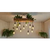 Lustra din Lemn Masiv cu 11 Becurii, Stil Vintage Retro, cu Spatiu pentru Plante, si Sistem de Irigare inclus, 80x15 cm cu Inaltime Reglabila  – Produs Handmade