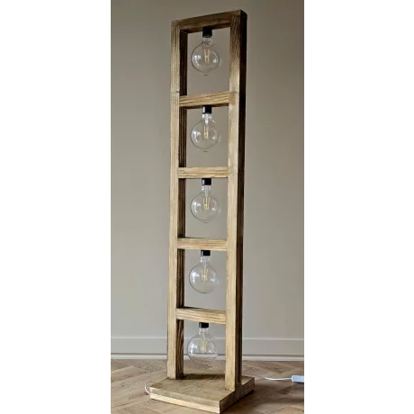 Lampa de Podea din Lemn Masiv Handmade Retro Rustic, 135x28x28 cm, cu 5 Becur Edison – Design Unic