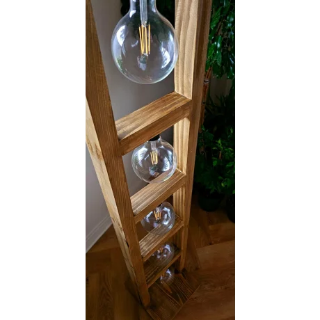 Lampa de Podea din Lemn Masiv Handmade Retro Rustic, 135x28x28 cm, cu 5 Becur Edison – Design Unic