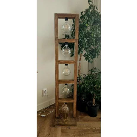 Lampa de Podea din Lemn Masiv Handmade Retro Rustic, 135x28x28 cm, cu 5 Becur Edison – Design Unic