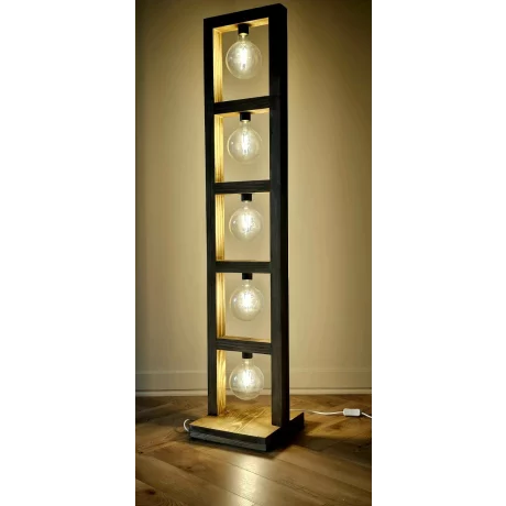 Lampa de Podea din Lemn Masiv Handmade Retro Rustic, 135x28x28 cm, cu 5 Becur Edison – Design Unic