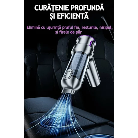 Aspirator Auto Portabil 4 in 1, 20000 PA, Baterie 6000mAh, 100W, 130000RPM, Autonomie 30min, Aspirare, Suflare, Vacuum, afisaj LED 3 Viteze Ajustabile, 8 Accesorii, Filtru HEPA, Aspirator pentru Masina si Casa