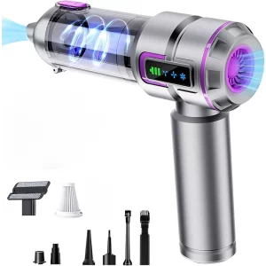 Aspirator Auto Portabil 4 in 1, 20000 PA, Baterie 6000mAh, 100W, 130000RPM, Autonomie 30min, Aspirare, Suflare, Vacuum, afisaj LED 3 Viteze Ajustabile, 8 Accesorii, Filtru HEPA, Aspirator pentru Masina si Casa