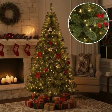 Brad Artificial 220 cm cu 14 niveluri – diametru 138 cm, 89 ramuri robuste – Model Premium Natural