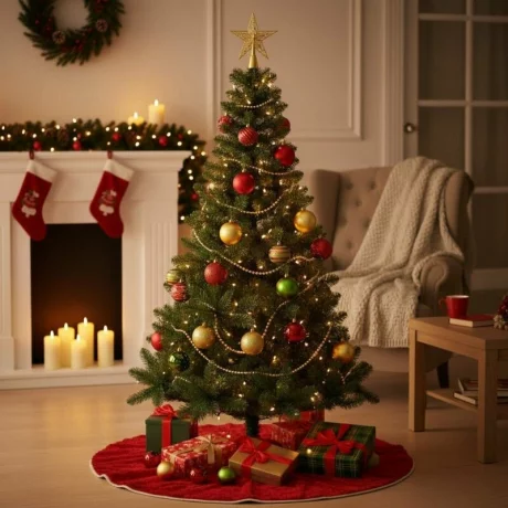 Brad Artificial 220 cm cu 14 niveluri – diametru 138 cm, 89 ramuri robuste – Model Premium Natural