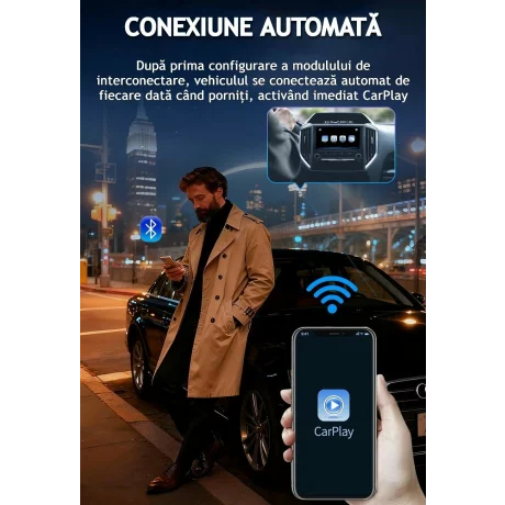 Adaptor Wireless CarPlay/Android Auto, Reconectare Automata Rapida Bluetooth Wi-Fi Pt iPhone/Android