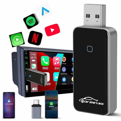 Adaptor Wireless CarPlay/Android Auto, Reconectare Automata Rapida Bluetooth Wi-Fi Pt iPhone/Android