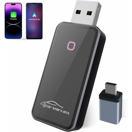 Adaptor Wireless CarPlay/Android Auto, Reconectare Automata Rapida Bluetooth Wi-Fi Pt iPhone/Android