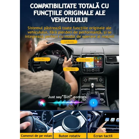 Adaptor Wireless CarPlay/Android Auto, Reconectare Automata Rapida Bluetooth Wi-Fi Pt iPhone/Android