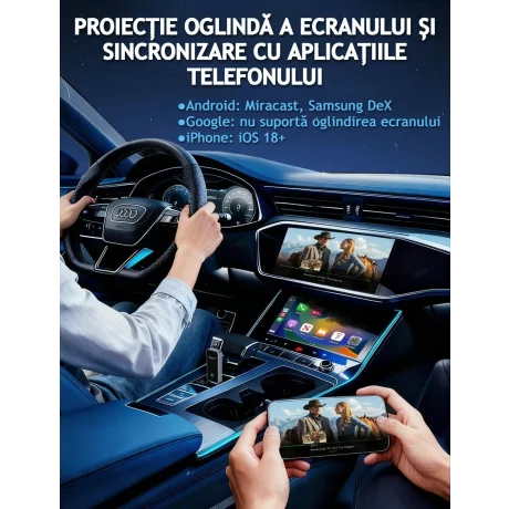 Adaptor Wireless CarPlay/Android Auto, Reconectare Automata Rapida Bluetooth Wi-Fi Pt iPhone/Android