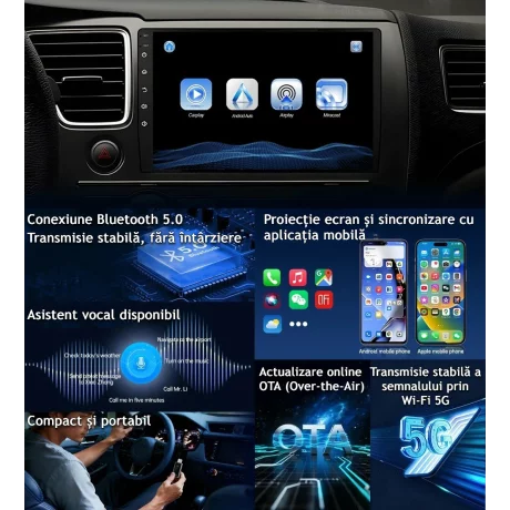 Adaptor Wireless CarPlay/Android Auto, Reconectare Automata Rapida Bluetooth Wi-Fi Pt iPhone/Android