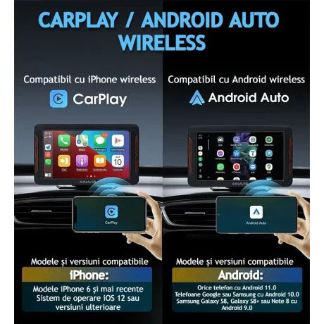Modul auto AI Box Android, Wireless CarPlay &amp; Android Auto, 4GB RAM+32GB, Quad-Core A53, Conectivitate WiFi Dual Band 2.4GHz / 5.8GHz si Bluetooth, Porturi USB si HDMI, Pentru masini cu CarPlay cu fir