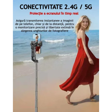 Monitor Selfie si Vlog cu Oglindire Wireless a Ecranului, Fixare Magnetica, Control tactil, Telecomanda Inclusa, Ecran 4.02, 4K/1080p 60fps, Difuzor Integrat, Luminozitate Ajustabila pt Sreaming Live, YouTube, TikTok, Compatibilitate iOS si Android, Alb